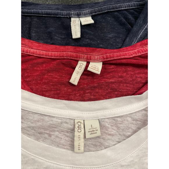 CATO set of 3 ladies tees, navy, red and white with floral peace sign. LG - Picture 4 of 12